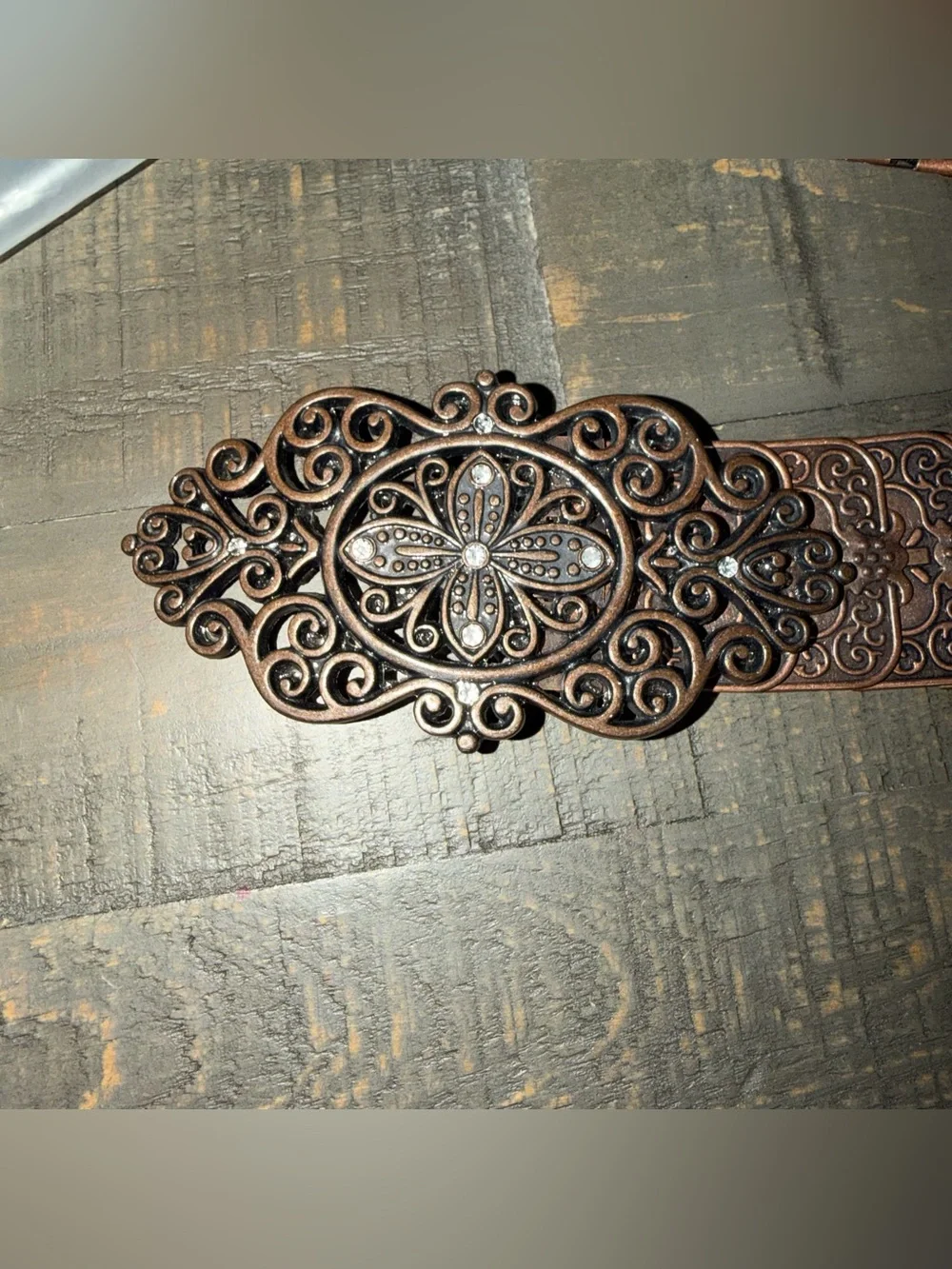Women's L/XL Ornate Floral boho copper toned Western Stretch Belt 37.5